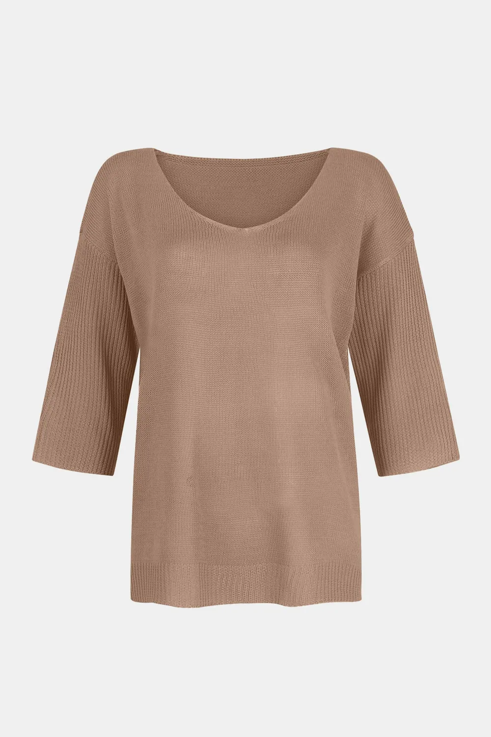 V-Neck Three-Quarter Sleeve Knit Top, image 5