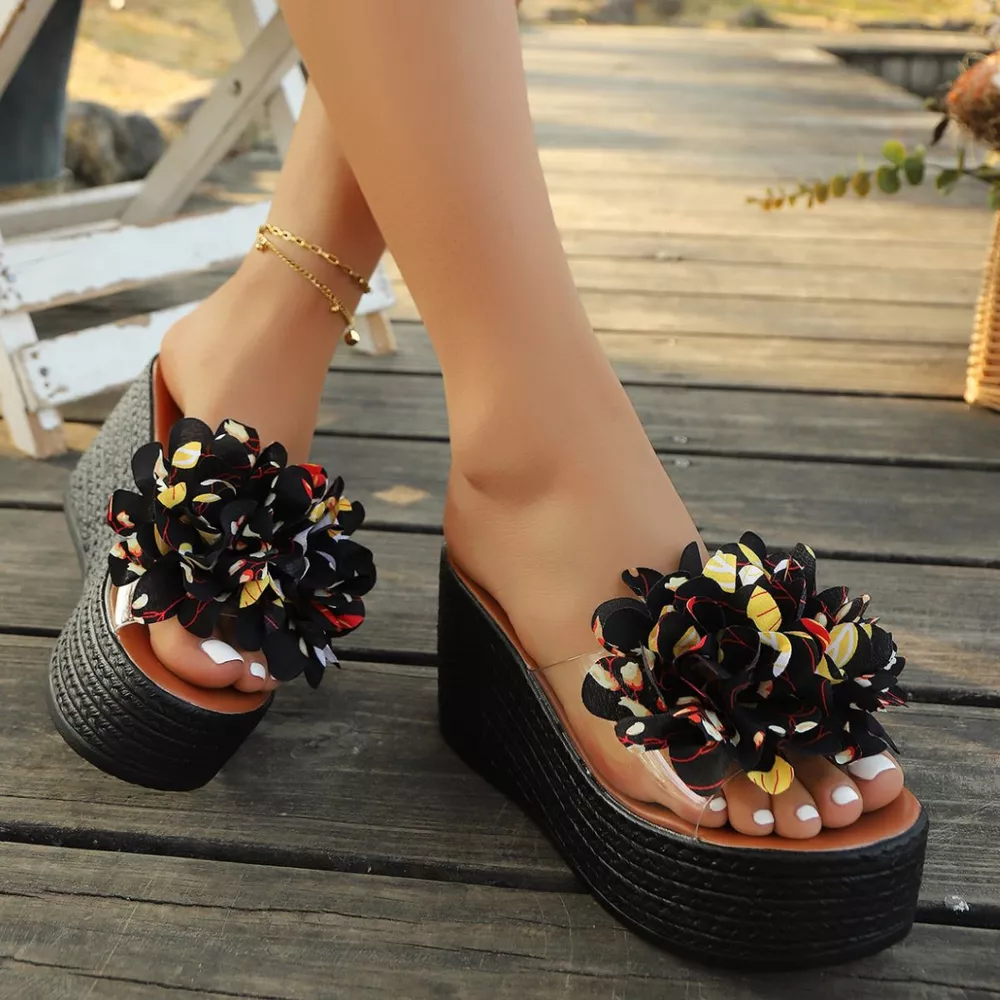 Floral Decor Platform Wedge Sandals, image 7