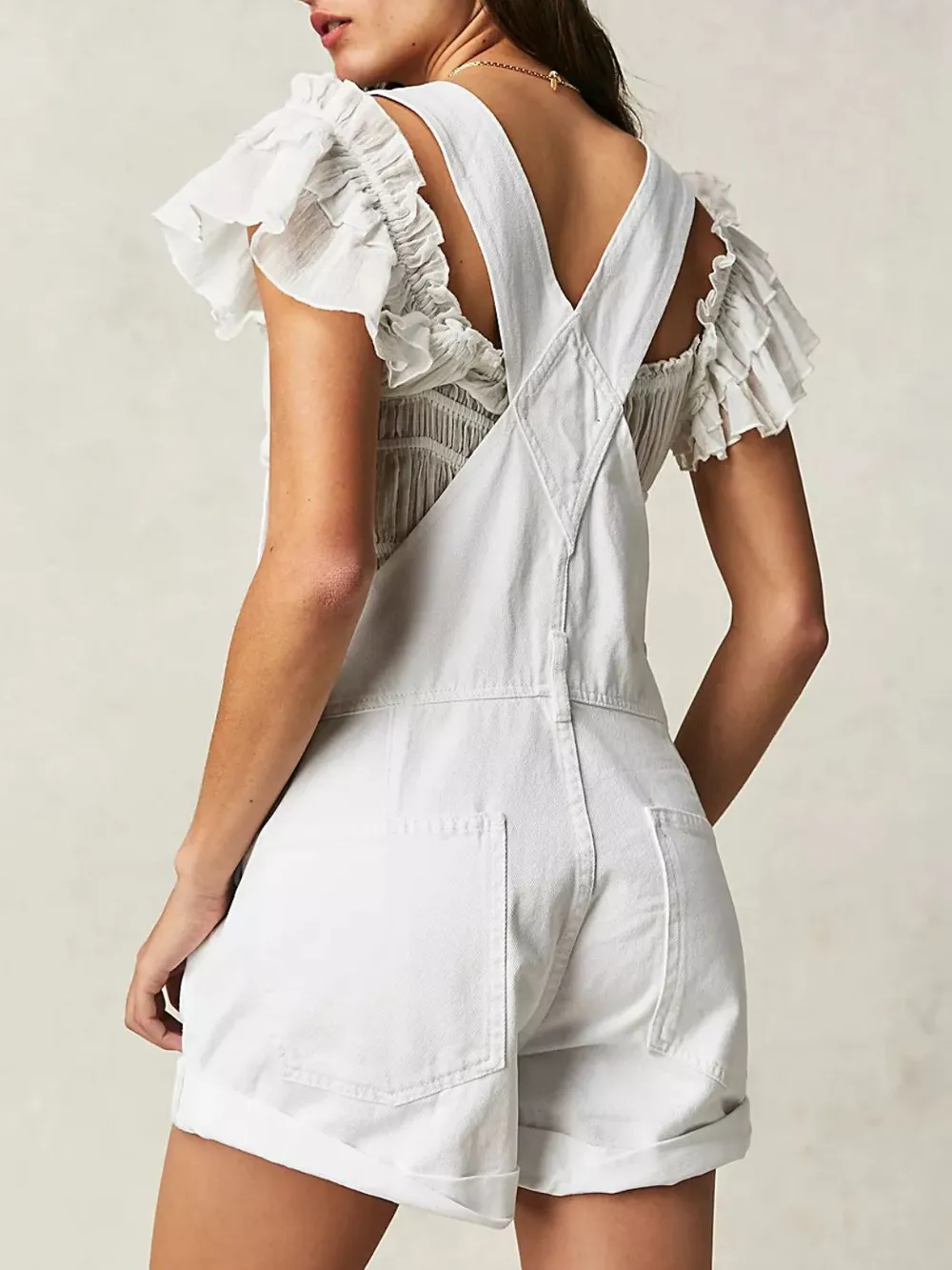 Wide Strap Square Neck Denim Overalls, image 2
