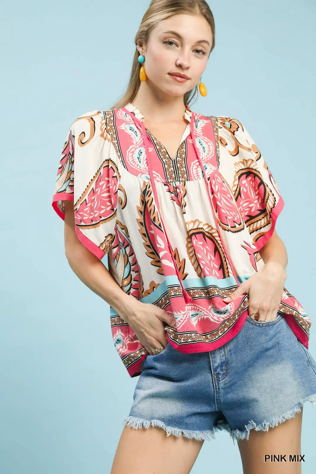 Mix Paisley Border Print Tassel Top, image 2