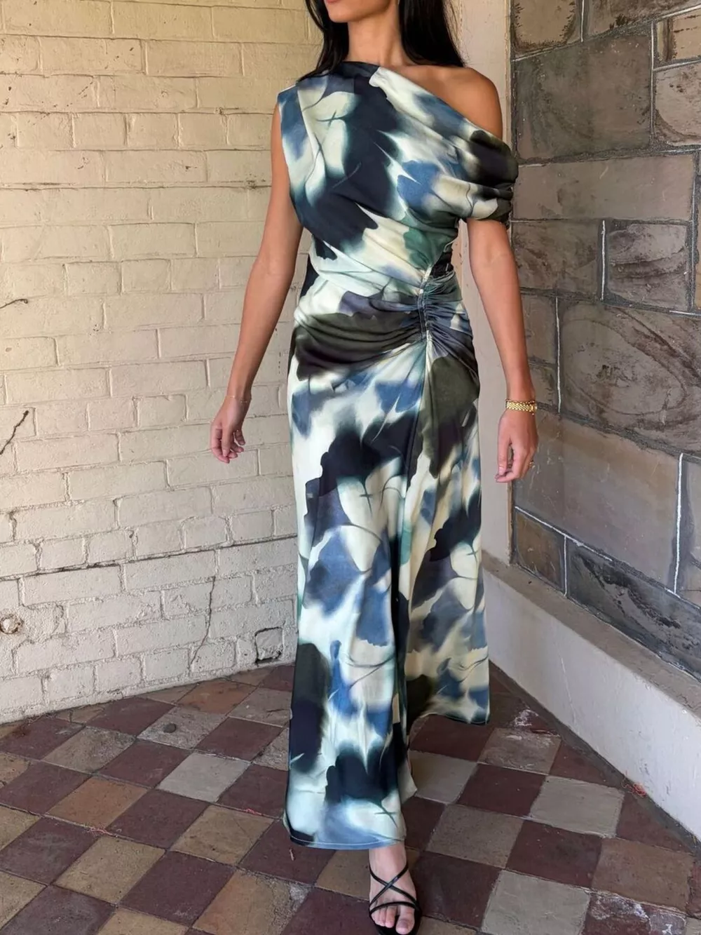 One-Shoulder Floral Print Maxi Dress, image 5