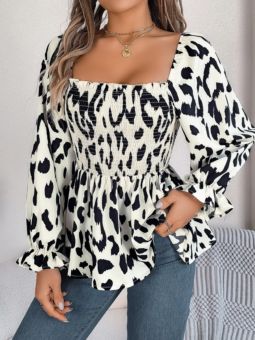 Square Neck Flounce Sleeve Blouse, image 7