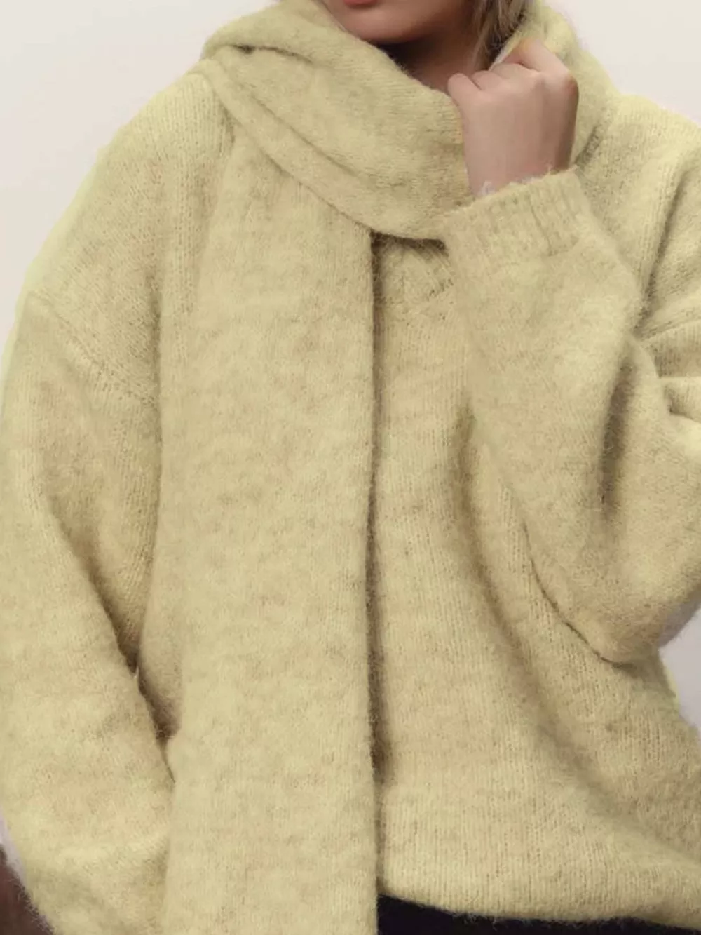 Oversized V-Neck Dropped Shoulder Sweater with Scarf, image 10