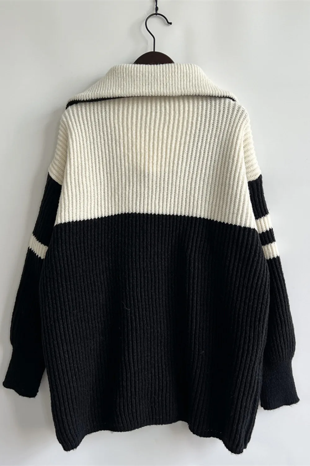 Quarter Zip Striped Dropped Shoulder Sweater, image 8