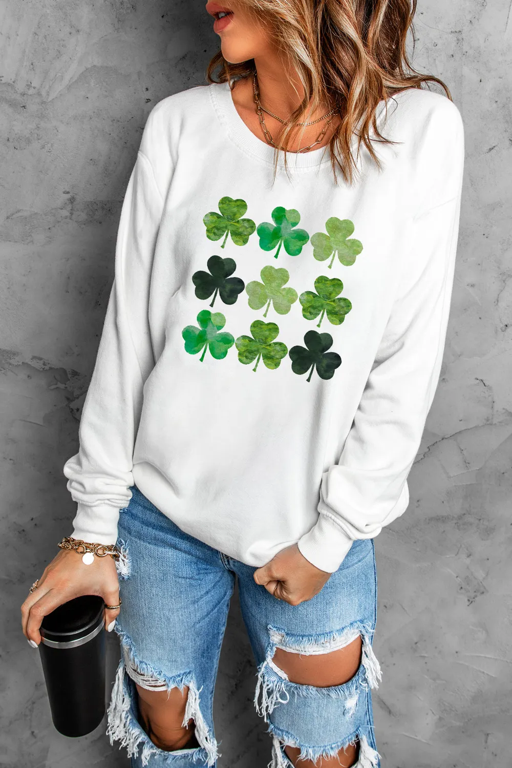 Lucky Clover Round Neck Dropped Shoulder Sweatshirt, image 4