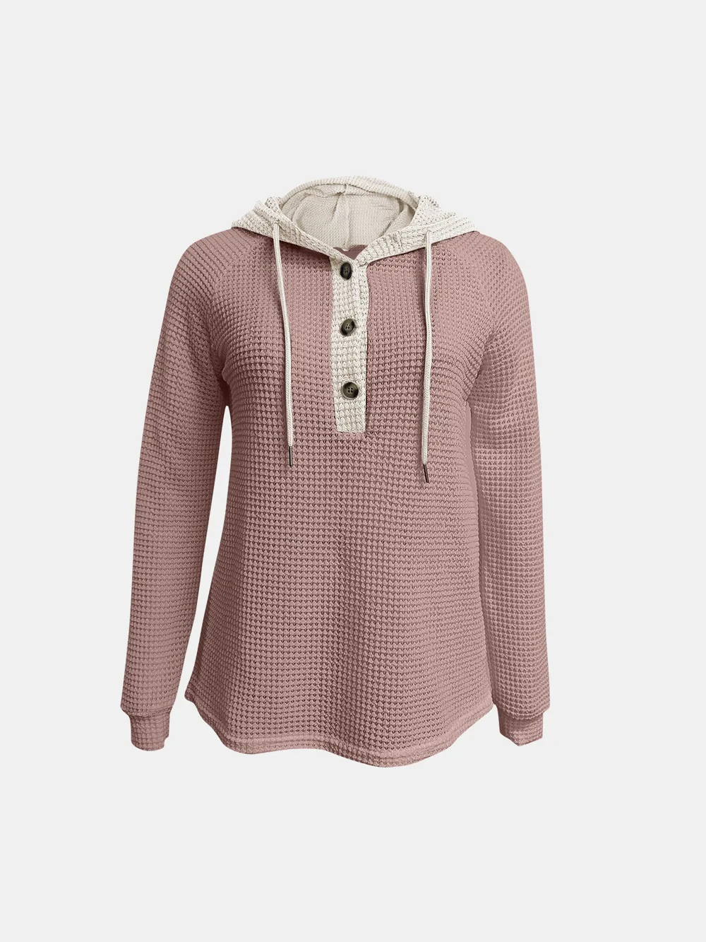 Full Size Waffle-Knit Contrast Long Sleeve Hoodie, image 8