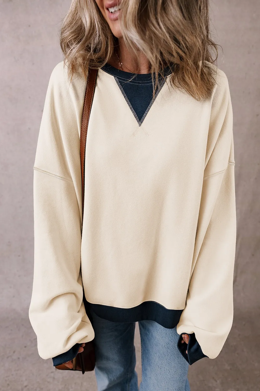 Contrast Round Neck Long Sleeve Sweatshirt, image 6