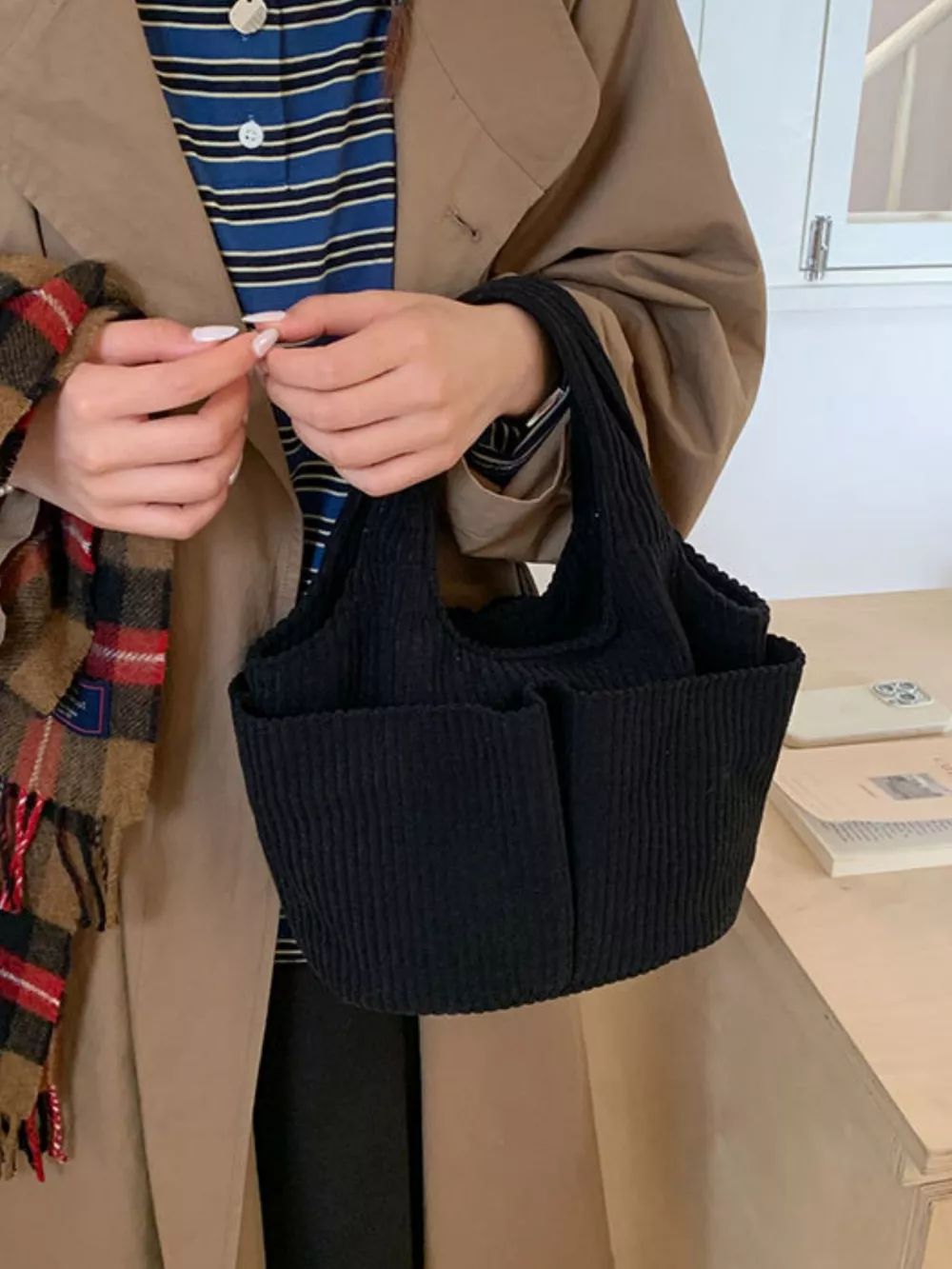 Corduroy Solid Color Handbag