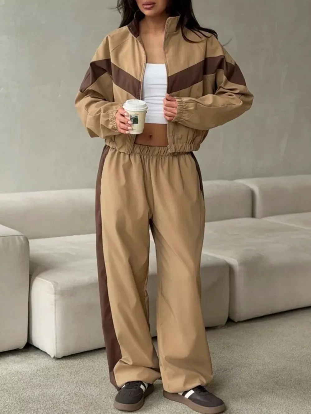Color Block Zip Up Outerwear and Pants Set, image 2