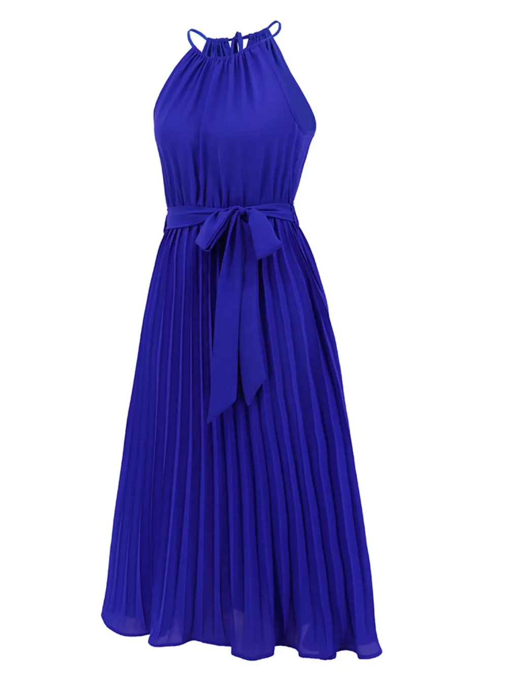 Pleated Spaghetti Strap Tie Waist Midi Dress, image 7