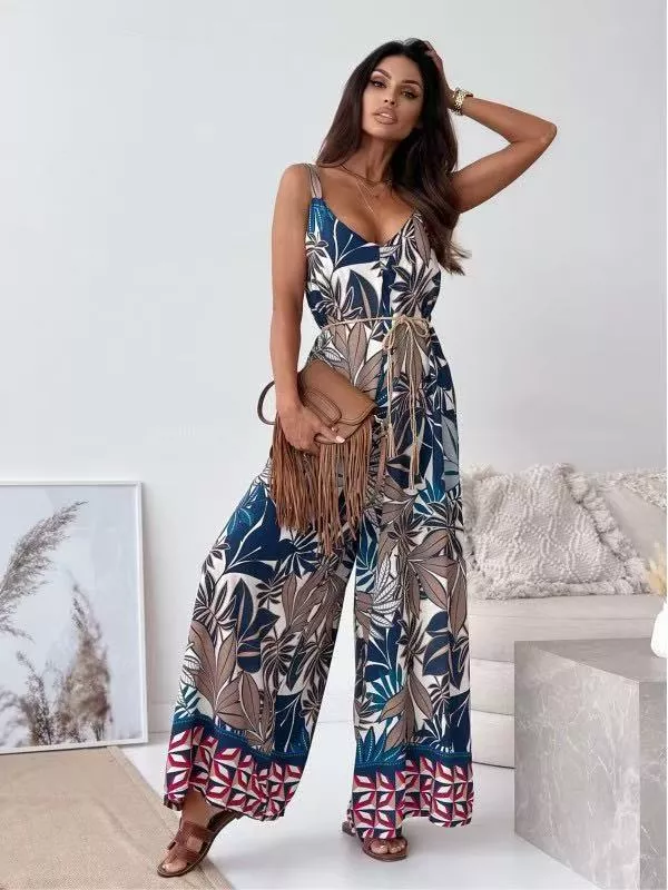 Printed Spaghetti Strap Wide-Leg Jumpsuit, image 4