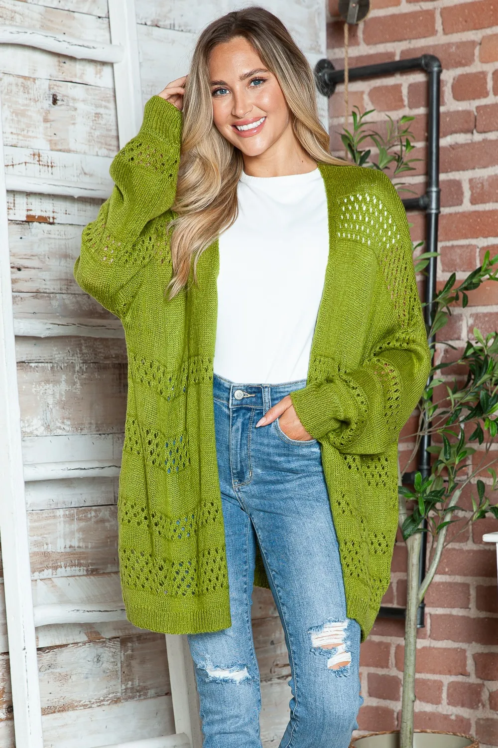 Openwork Open Front Long Sleeve Cardigan, image 20