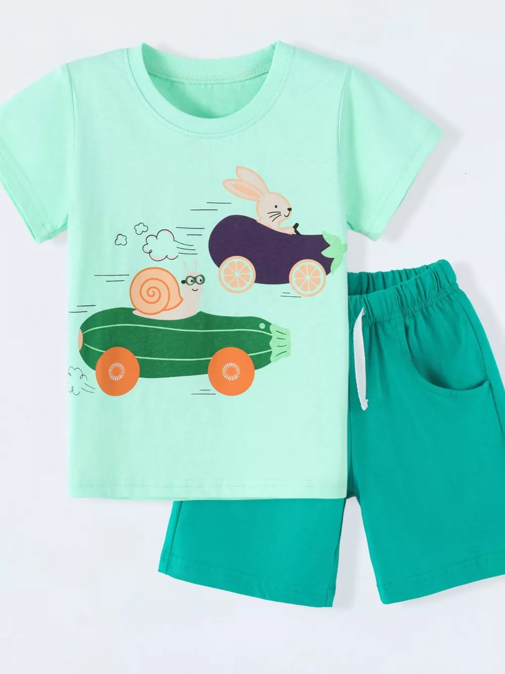 Children's Animal Race Round Neck Tee and Shorts Set, image 2