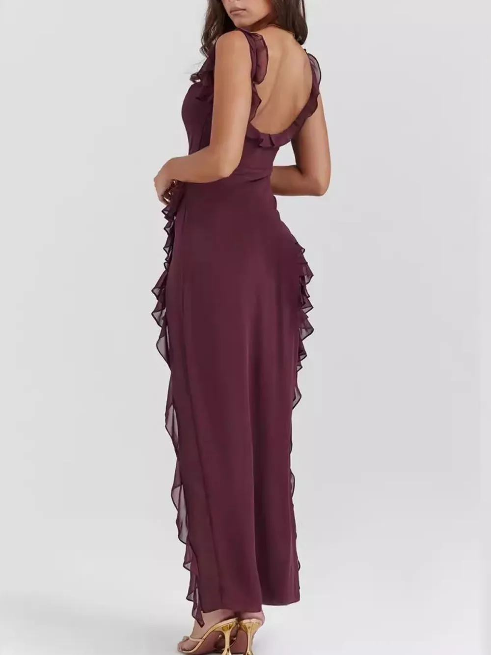 Split Ruffled Square Neck Maxi Dress, image 3