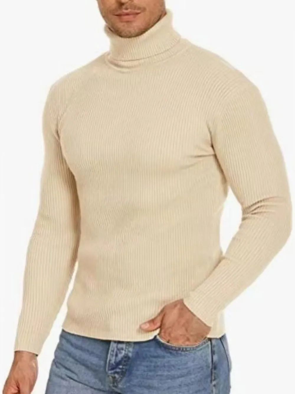Men's Plus Size Ribbed Turtleneck Long Sleeve Sweater, image 4