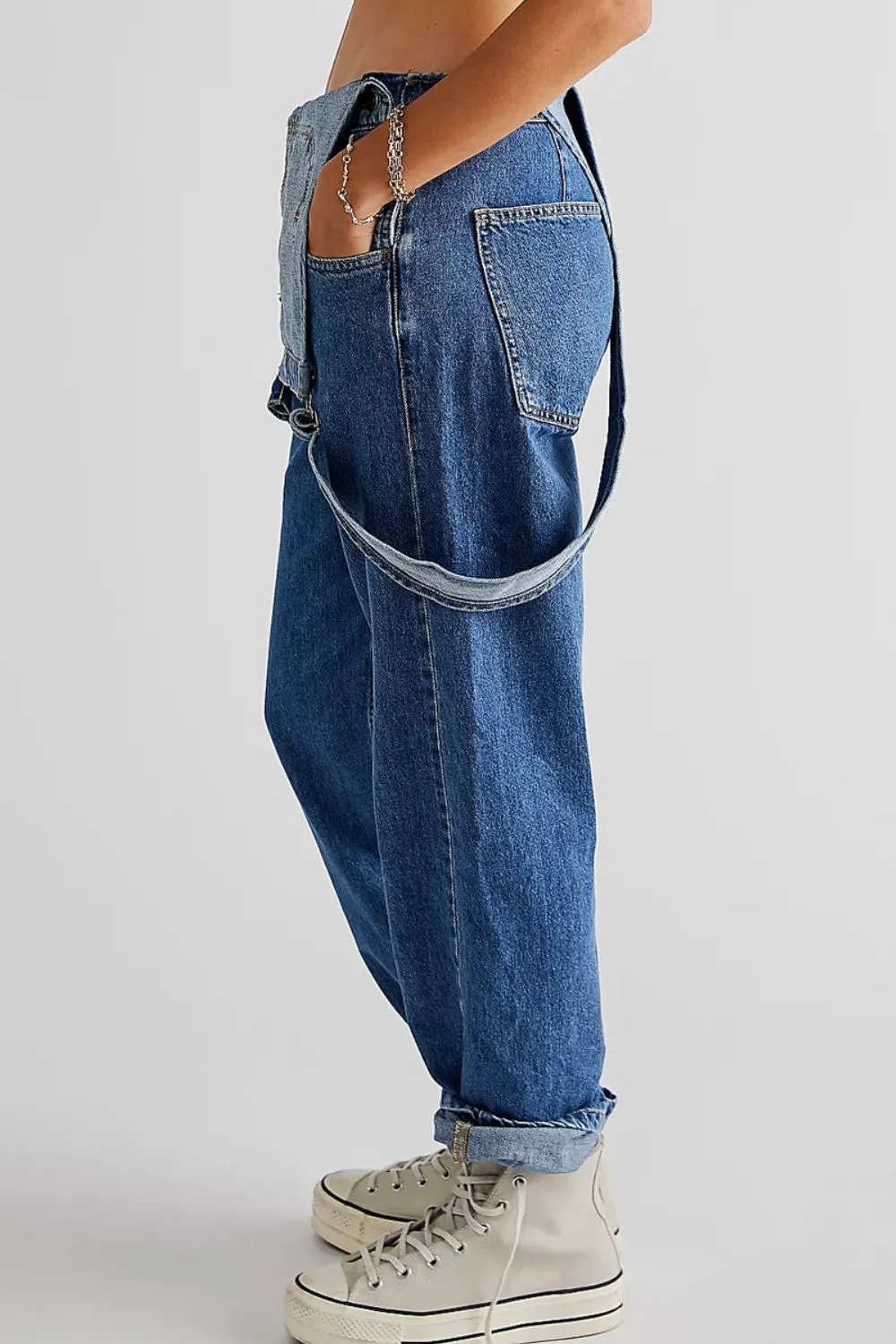 Wide Strap Square Neck Denim Overalls, image 4