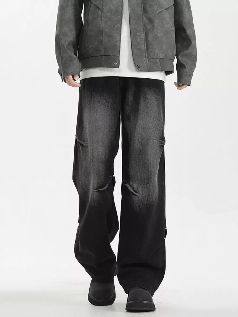 Men's Full Size Vintage Wash Wide Leg Jeans Plus Size, image 4
