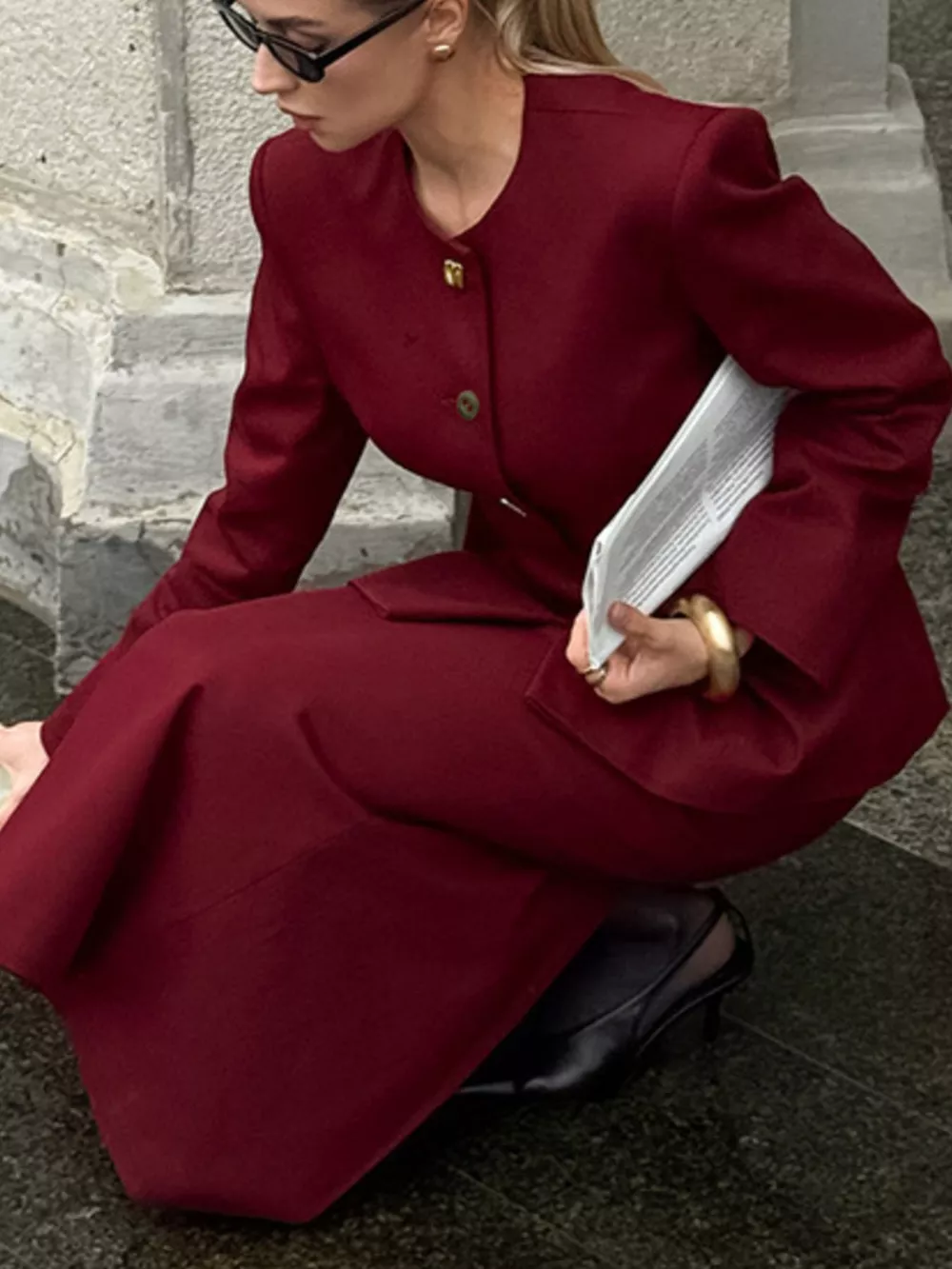 Button Up Peplum Blazer & Skirt Set, image 6
