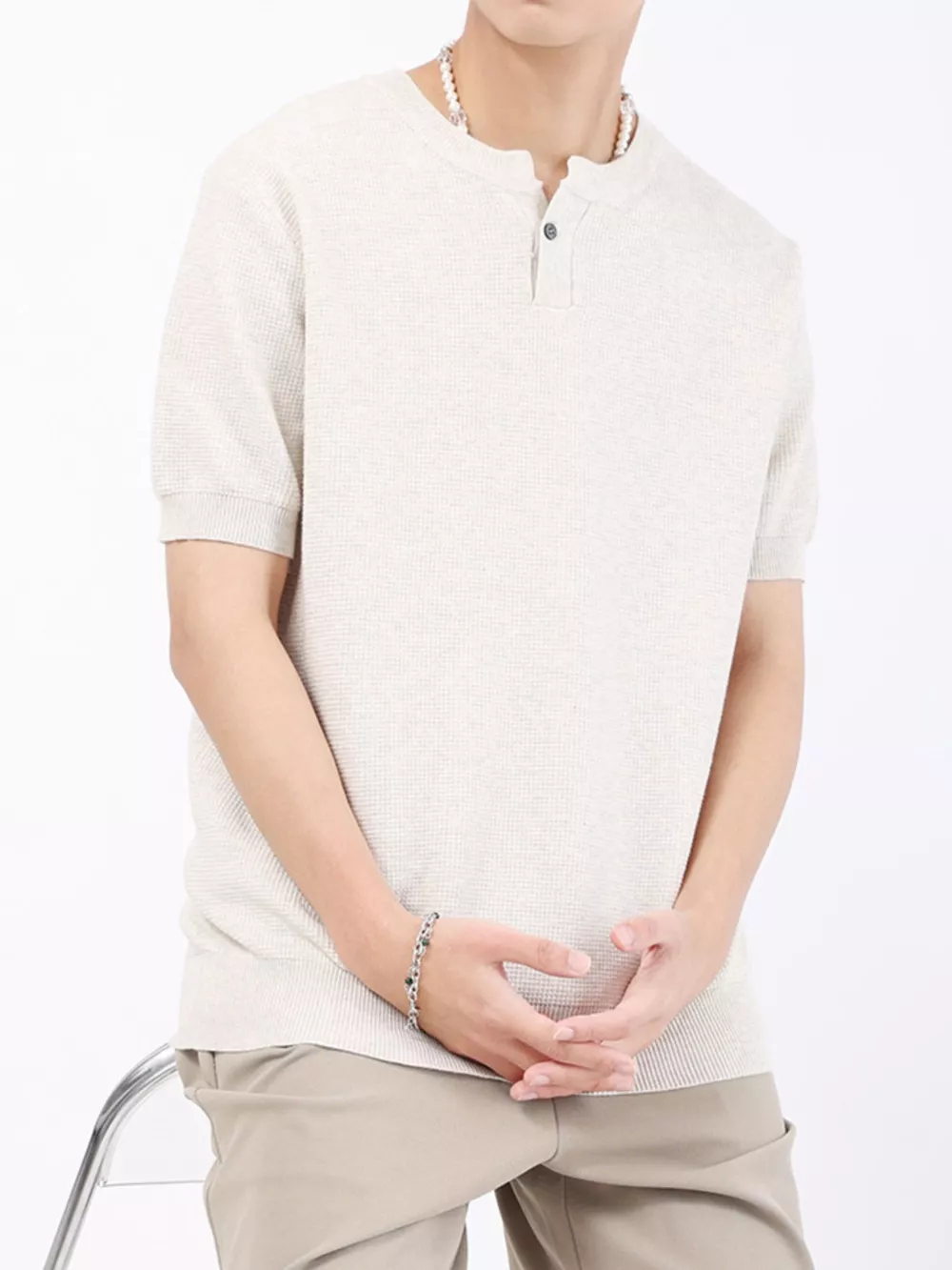 Men's Plus Size Casual Knitted Henley T-Shirt, image 5