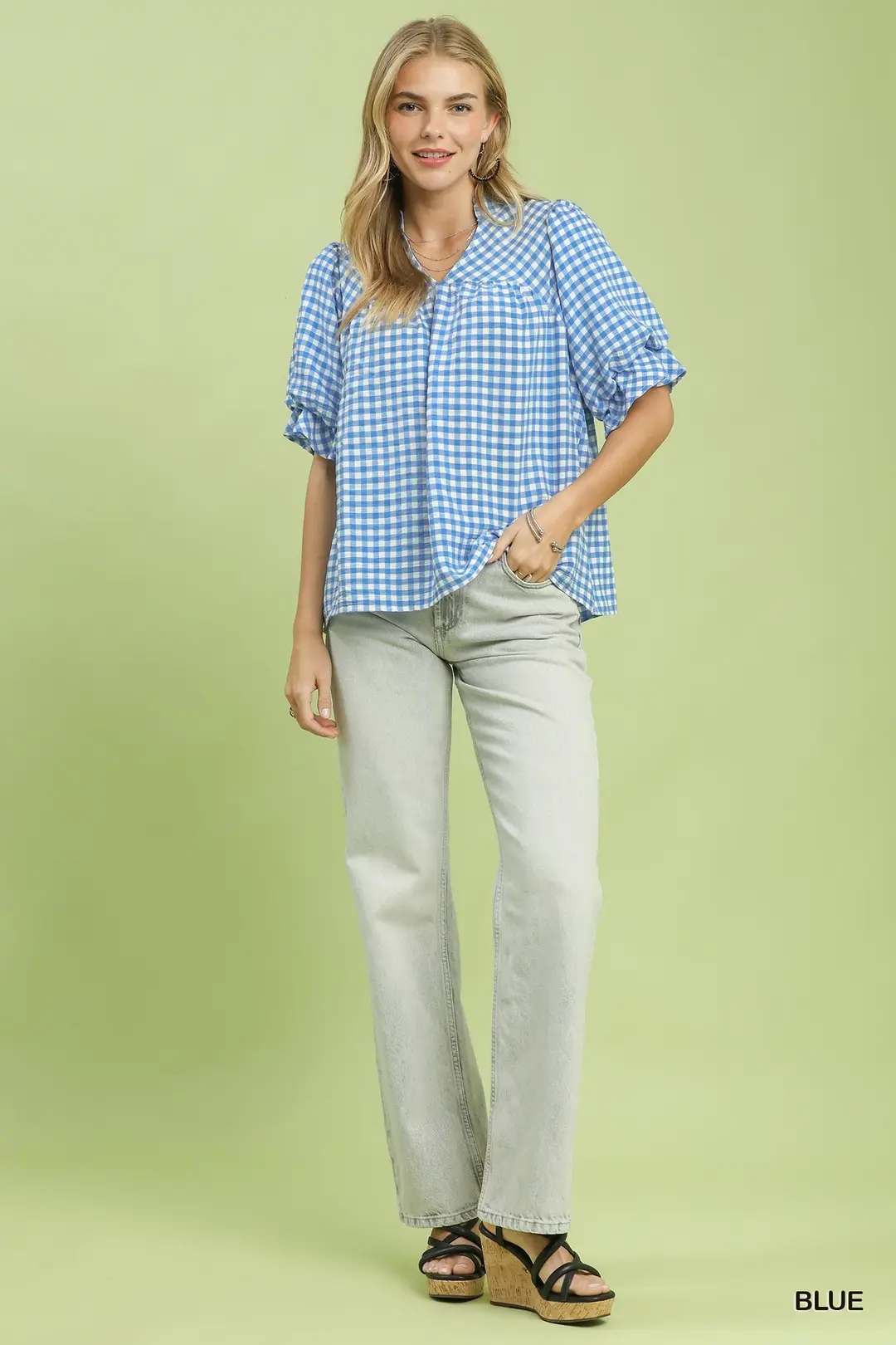 Gingham Check Blouse with Ruffle Sleeves, image 5