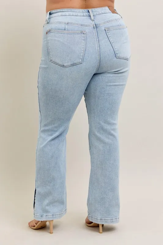 Full Size Tummy Control Vintage Wash Side Slit Slim Boot Jeans Plus Size, image 7