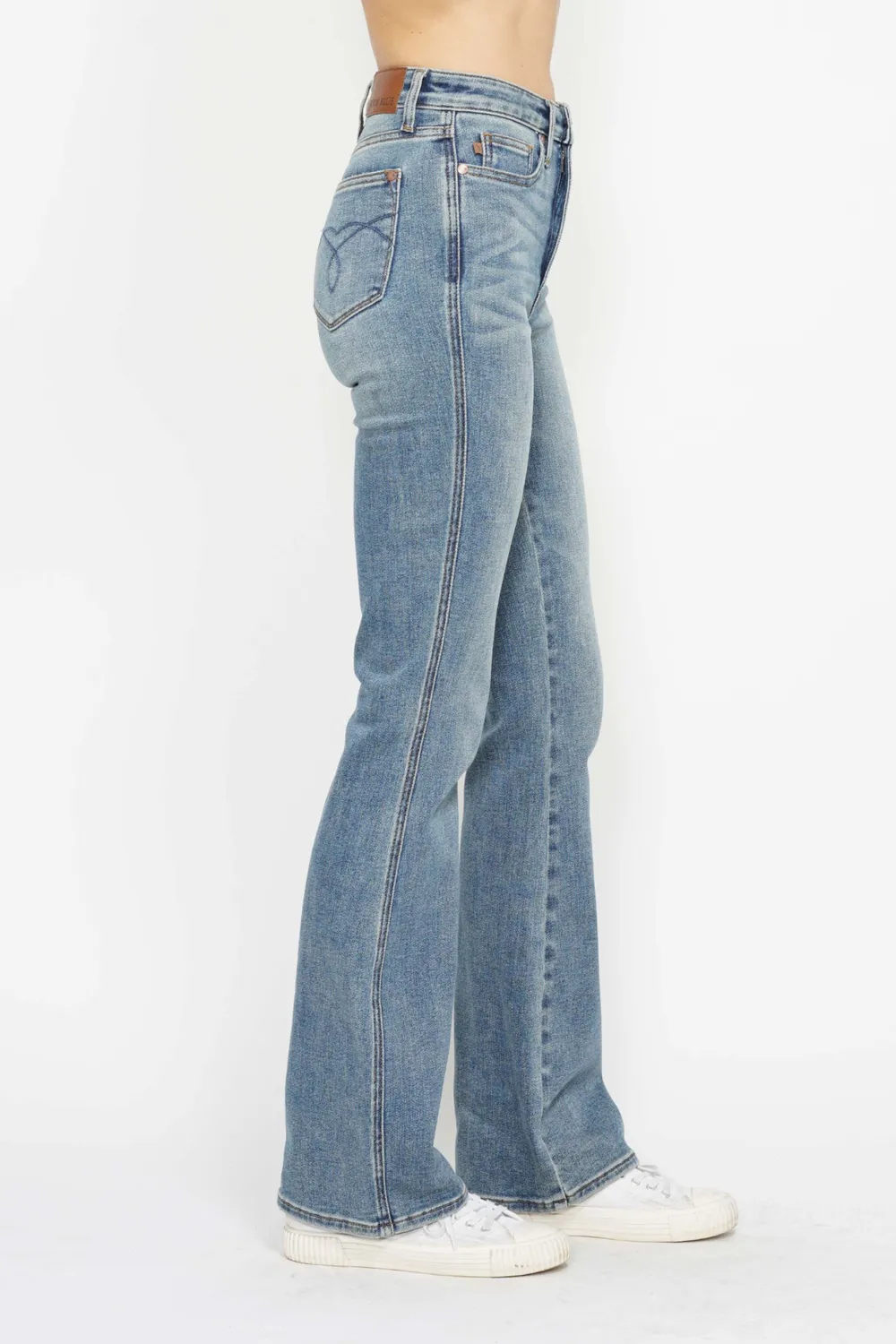 Full Size Tummy Control Back Embroidered Pocketed Bootcut Jeans Plus Size, image 7