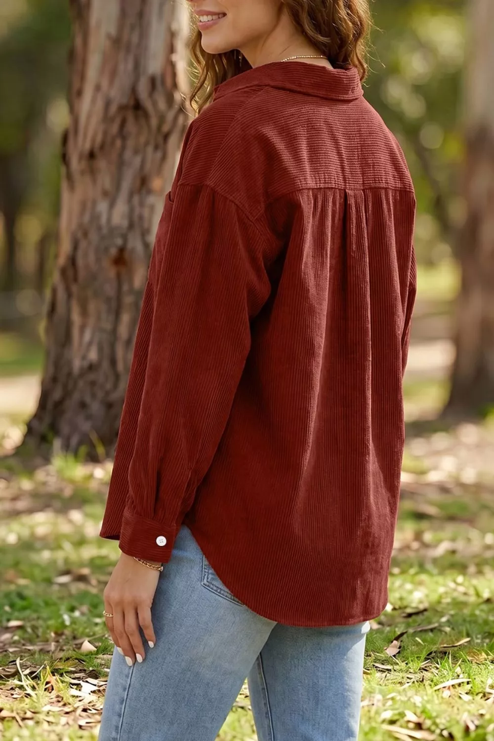 Adjustable Cuff Long Sleeve Corduroy Shirt, image 5