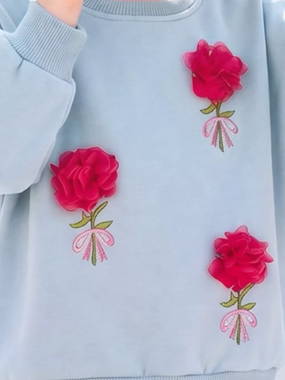 Children's Flower Applique Round Neck Sweatshirt, image 5