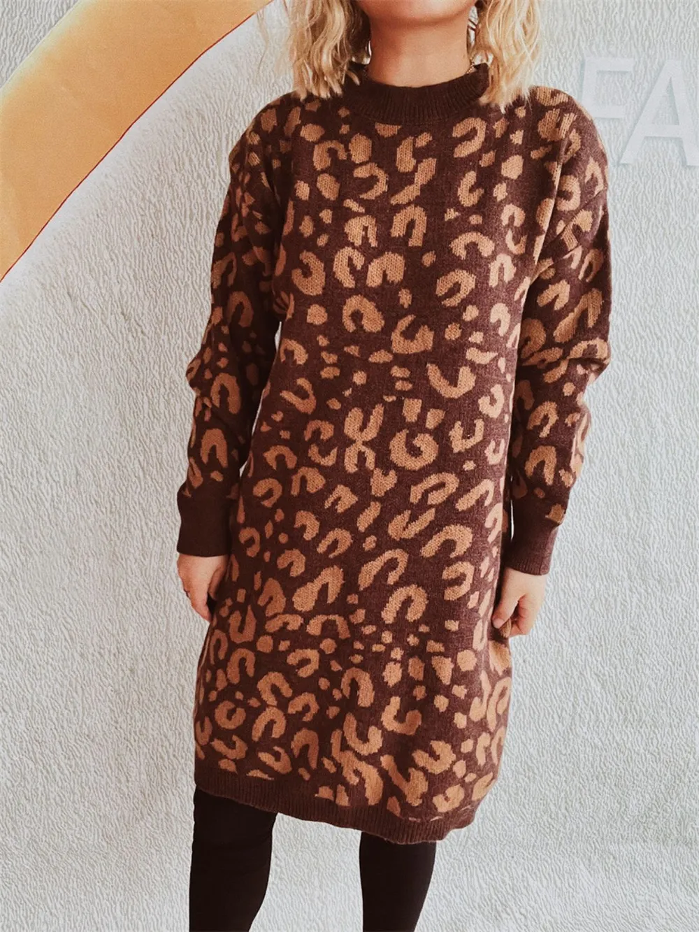 Leopard Round Neck Long Sleeve Sweater, image 4