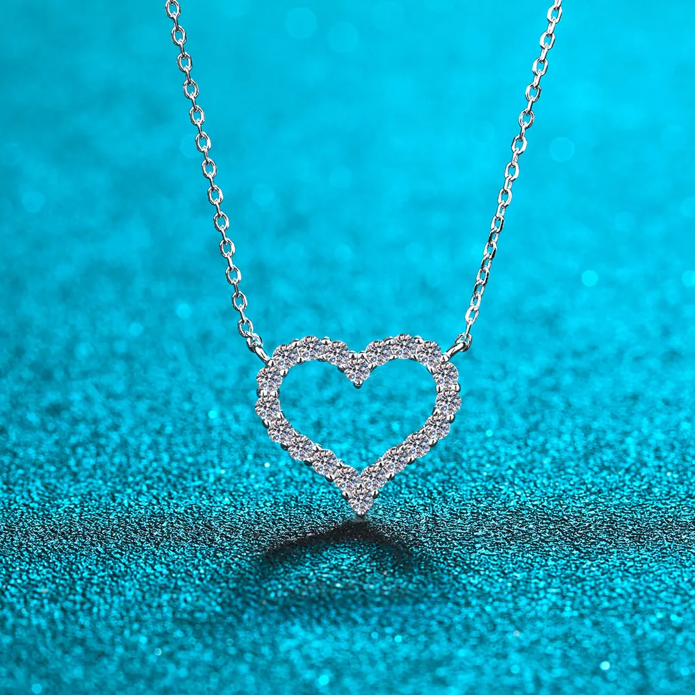Moissanite 925 Sterling Silver Heart Shape Necklace, image 3