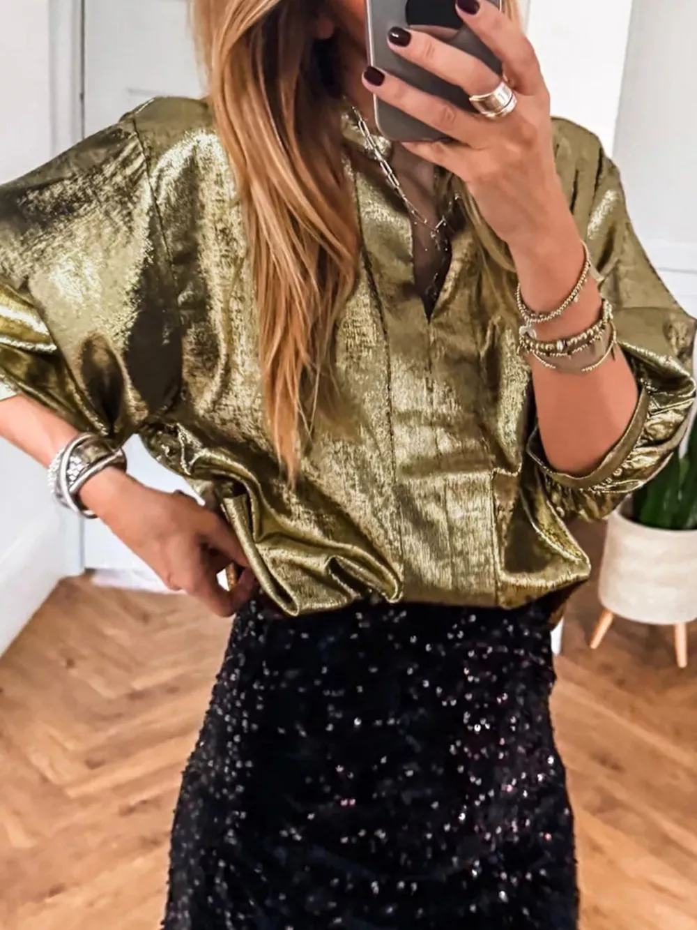 Notched 3/4 Sleeve Blouse, image 3