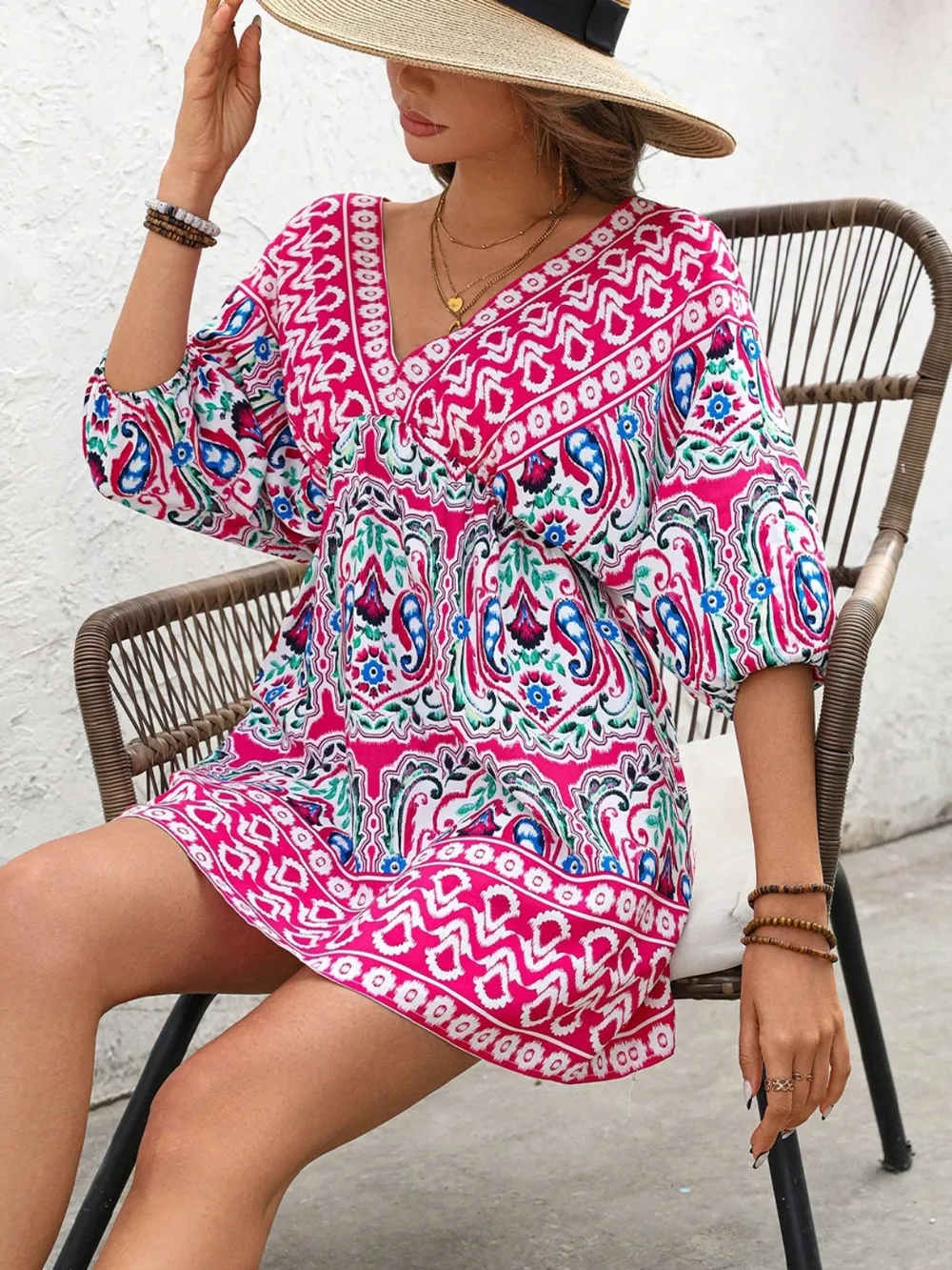 Printed Tie Back Half Sleeve Mini Dress, image 3