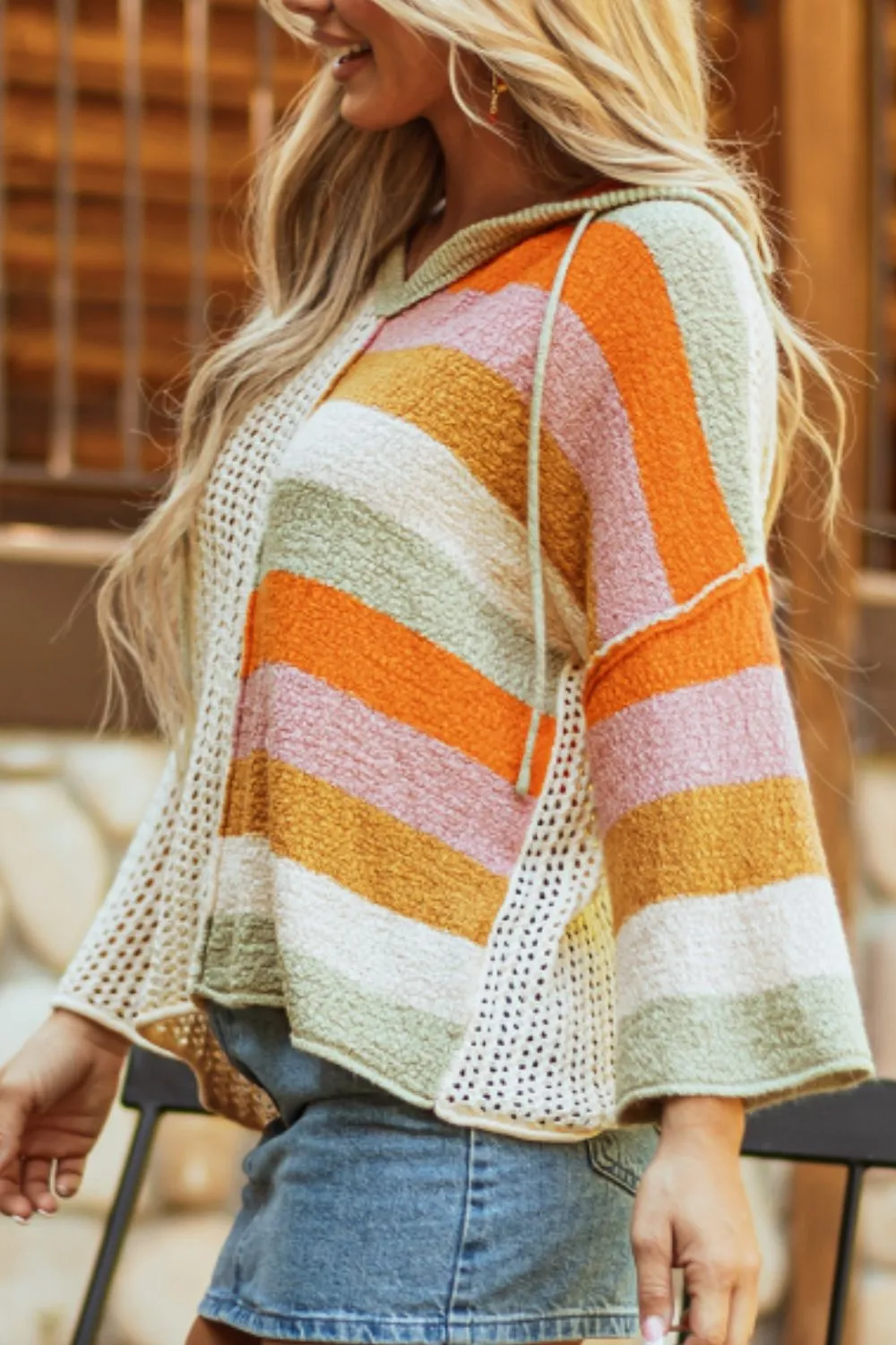 Openwork Color Block Hooded Sweater, image 10