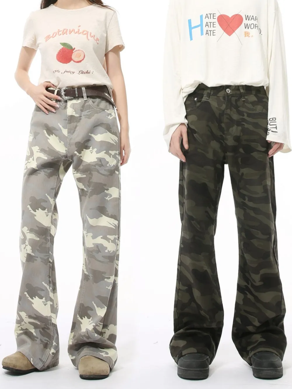 Camouflage Bootcut Jeans with Pockets, image 2