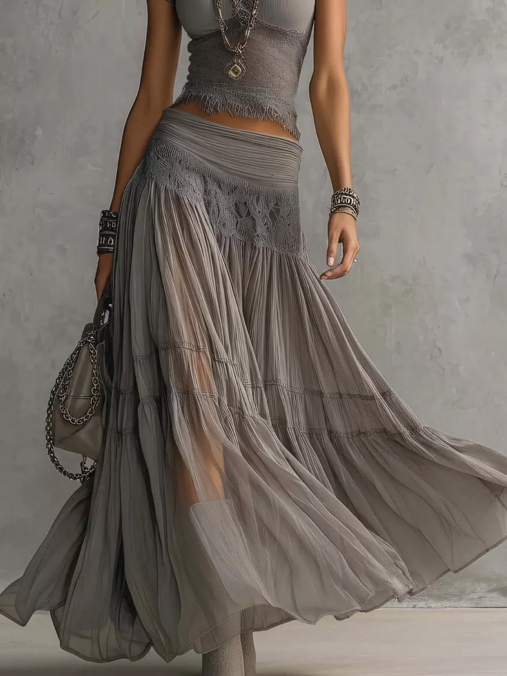 Lace Slim Fit Top and Maxi Skirt Set, image 4