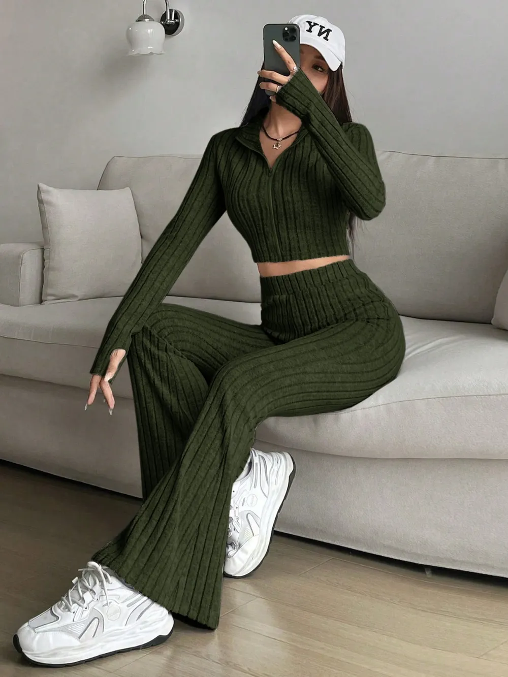 Zip Up Long Sleeve Top and Pants Set, image 5
