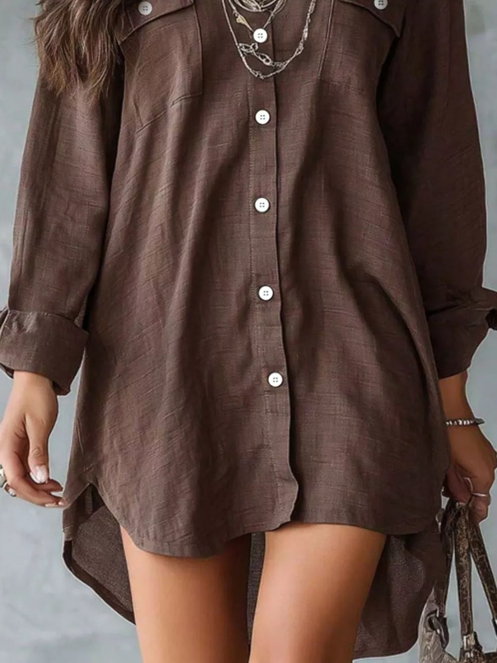 Casual Linen Shirt Dress with Pockets, image 15
