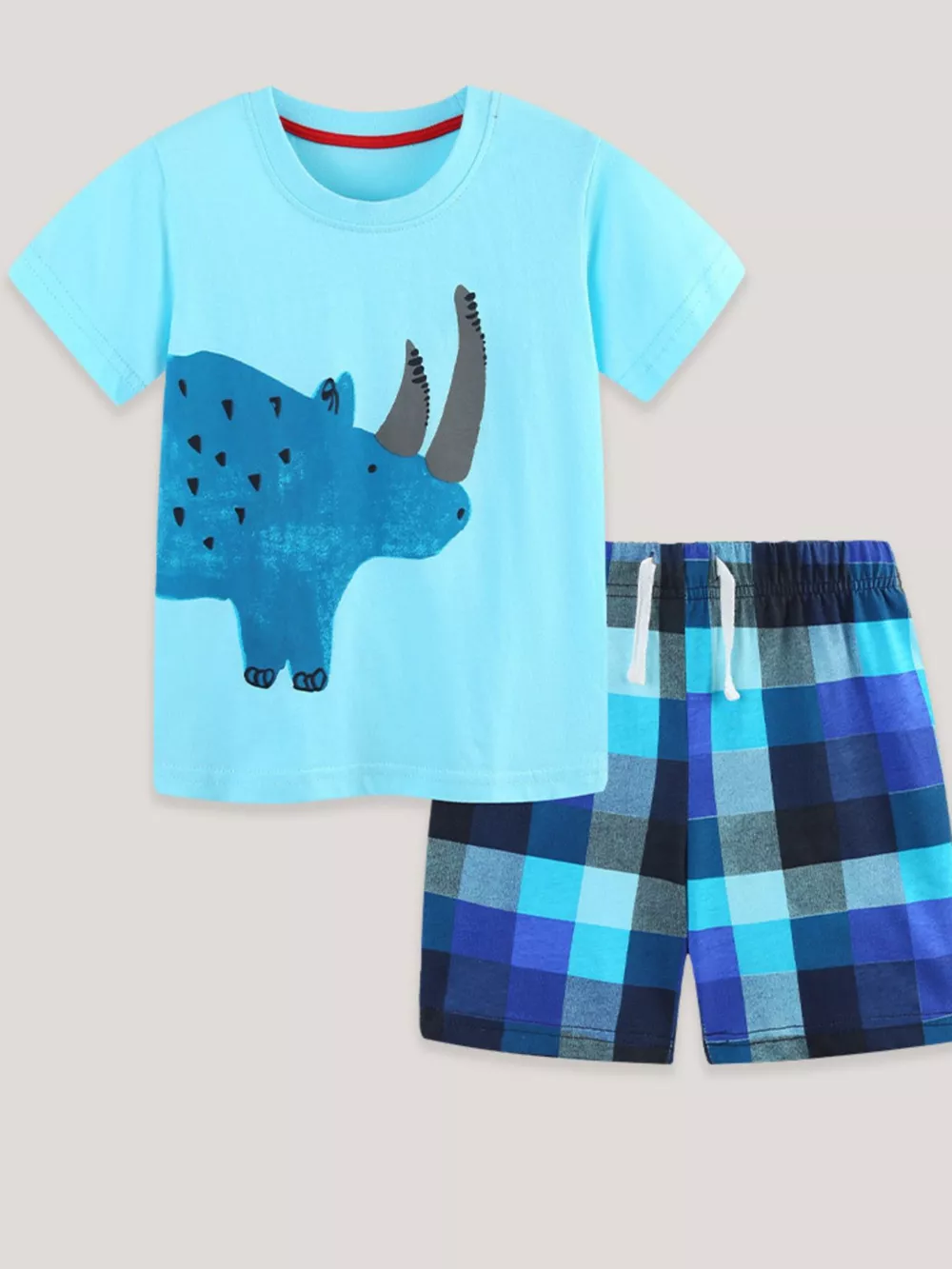 Children's Rhino Graphic Tee & Plaid Shorts Set, image 2
