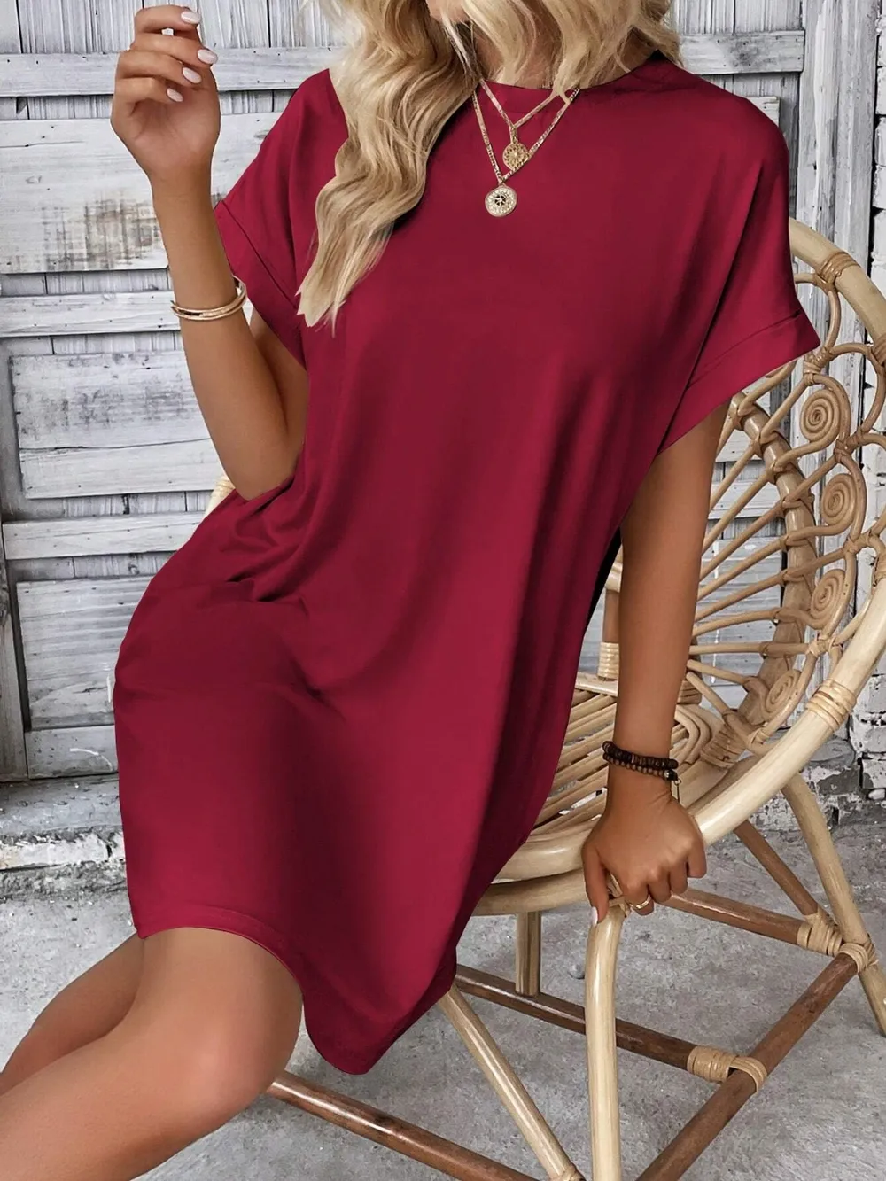 Round Neck Short Sleeve Mini Dress, image 12
