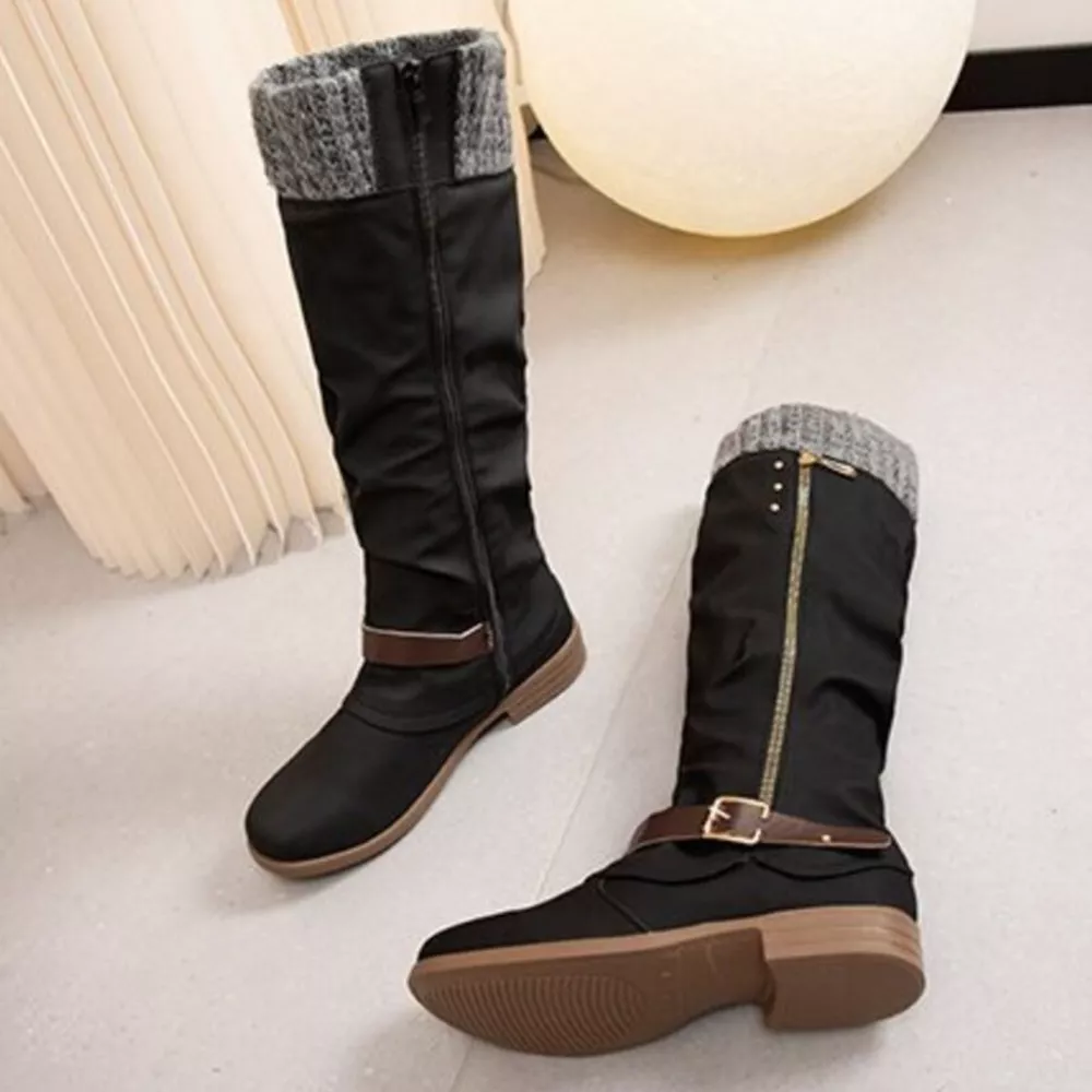 Knee High Slouch Boots with Knit Cuff, image 7