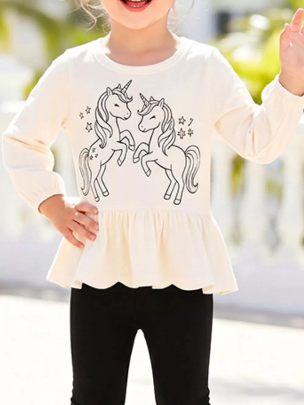 Children's Unicorn Graphic Peplum Top and Leggings Set, image 3