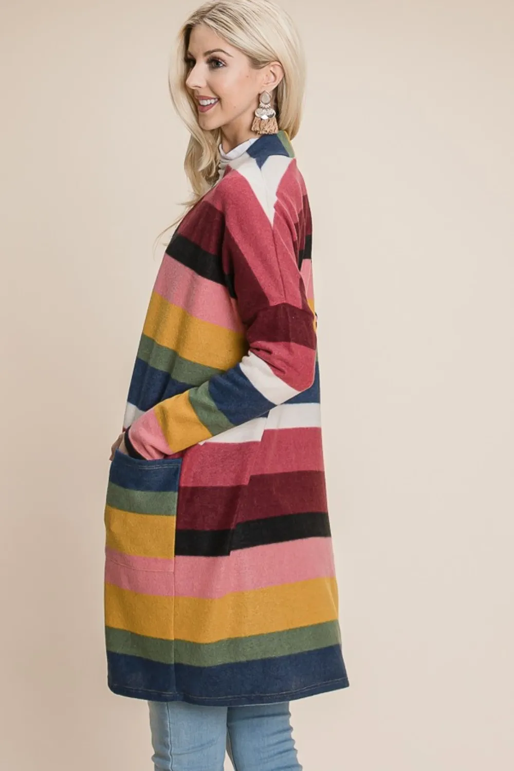 Color Block Striped Open Front Cardigan, image 3
