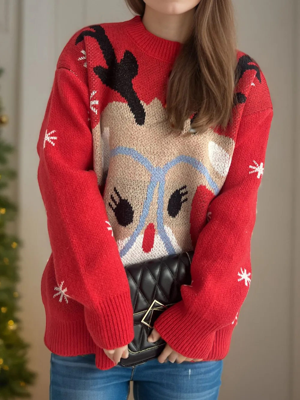 Reindeer Round Neck Dropped Shoulder Sweater, image 5