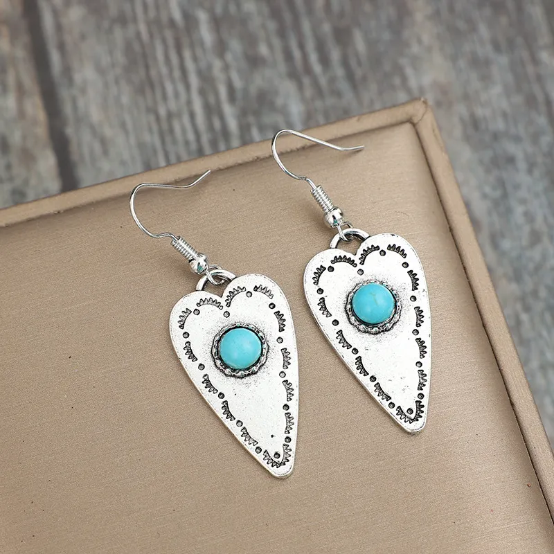 Alloy Turquoise Heart Dangle Earrings, image 2