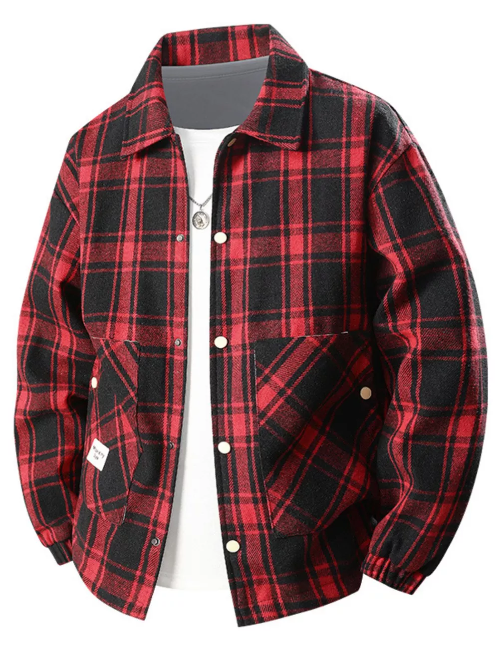 Men's Plus Size Plaid Button-Up Casual Shacket, image 4