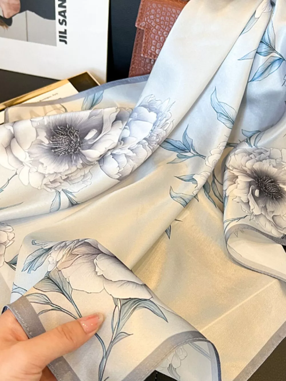 Floral Print Silk Square Scarf, image 4