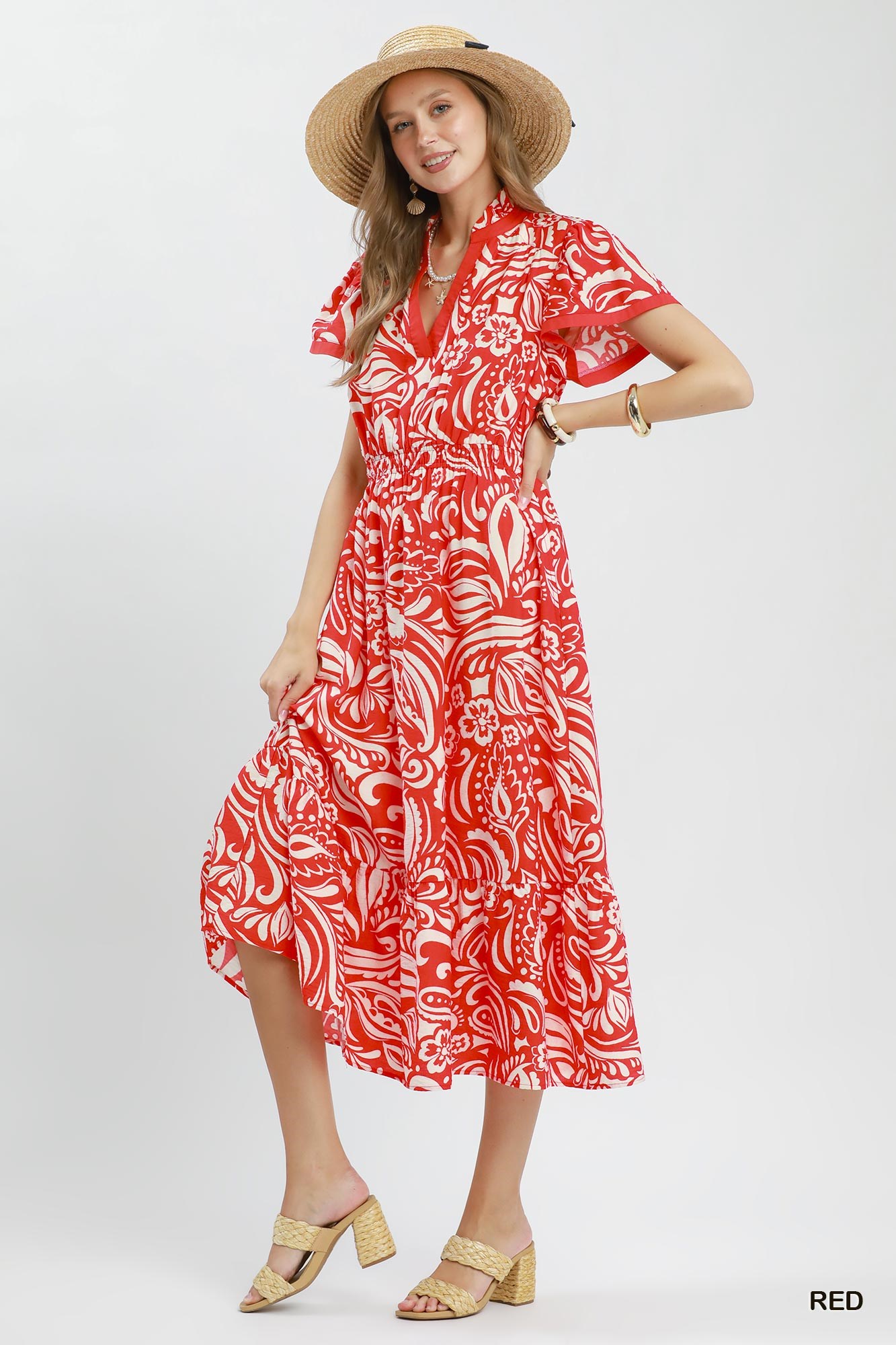 Paisley Print Midi Dress with Side Pockets, image 2
