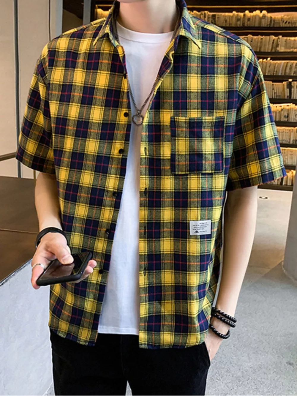 Men's Plus Size Casual Plaid Short Sleeve Shirt, image 8