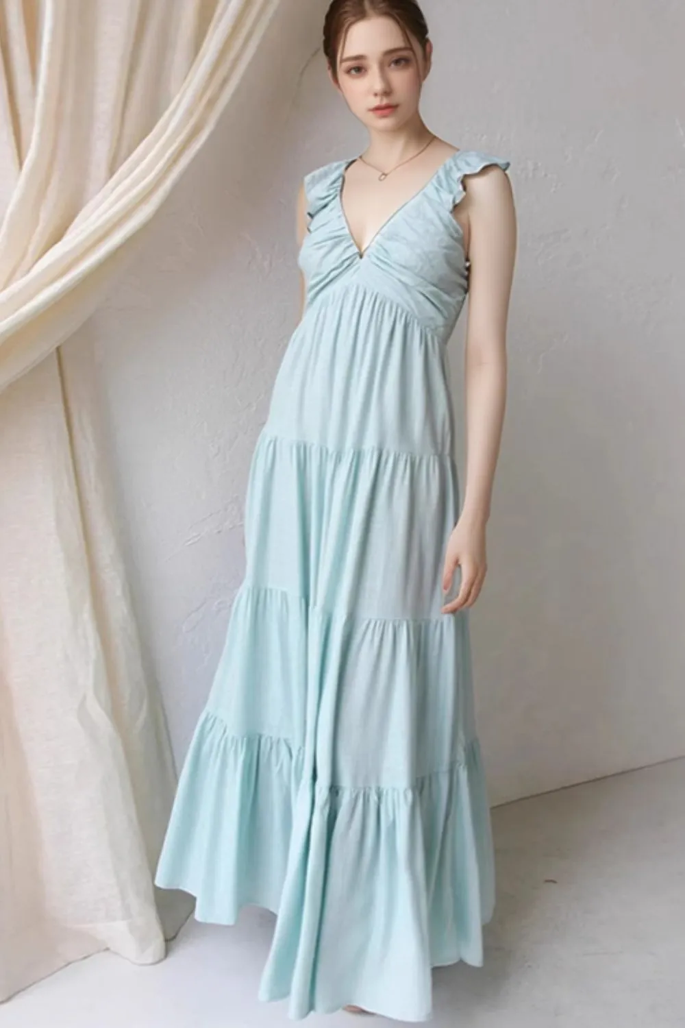 Ruffled V-Neck Tiered Dress, image 6