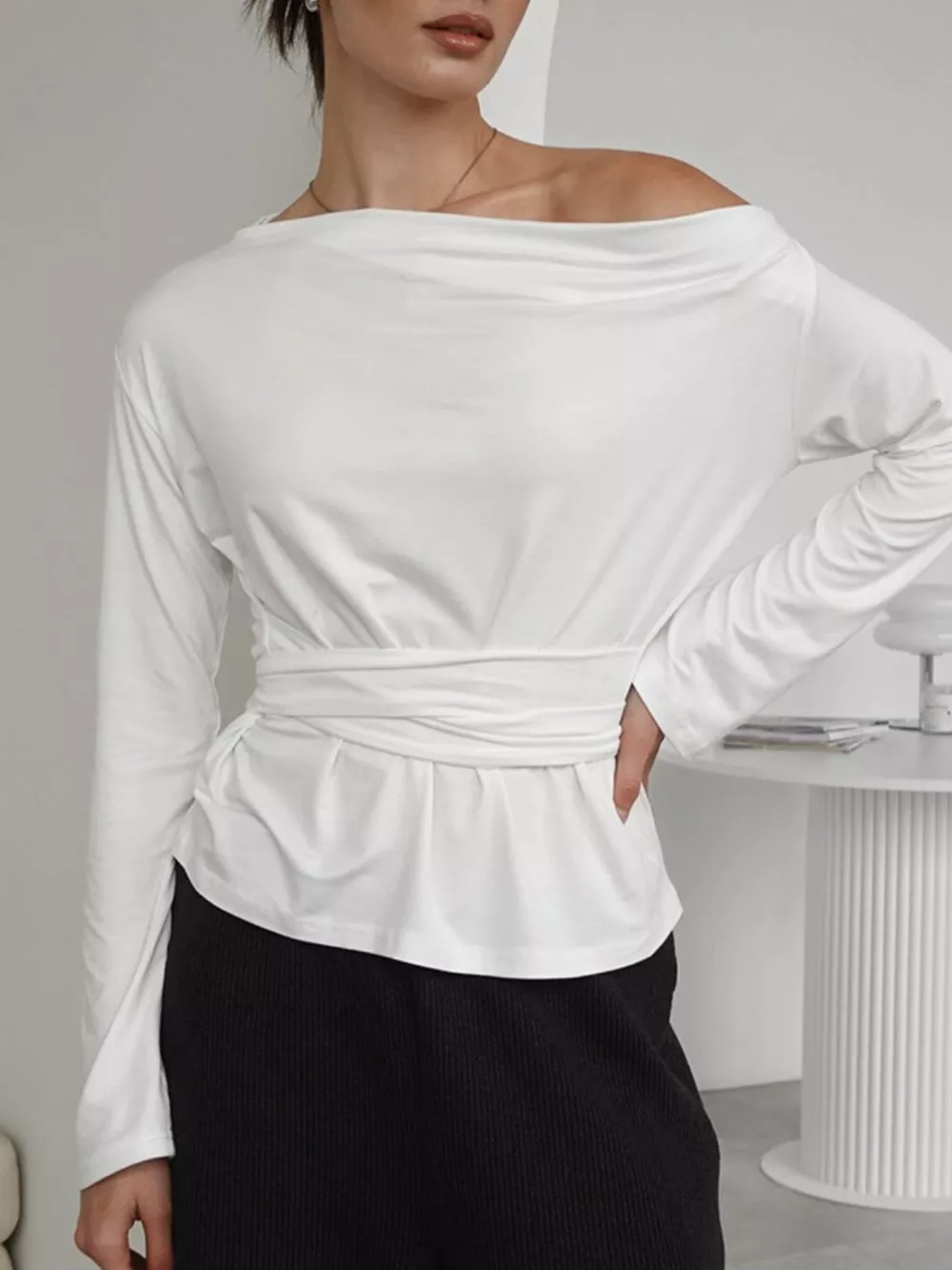 One Shoulder Long Sleeve Top, image 2